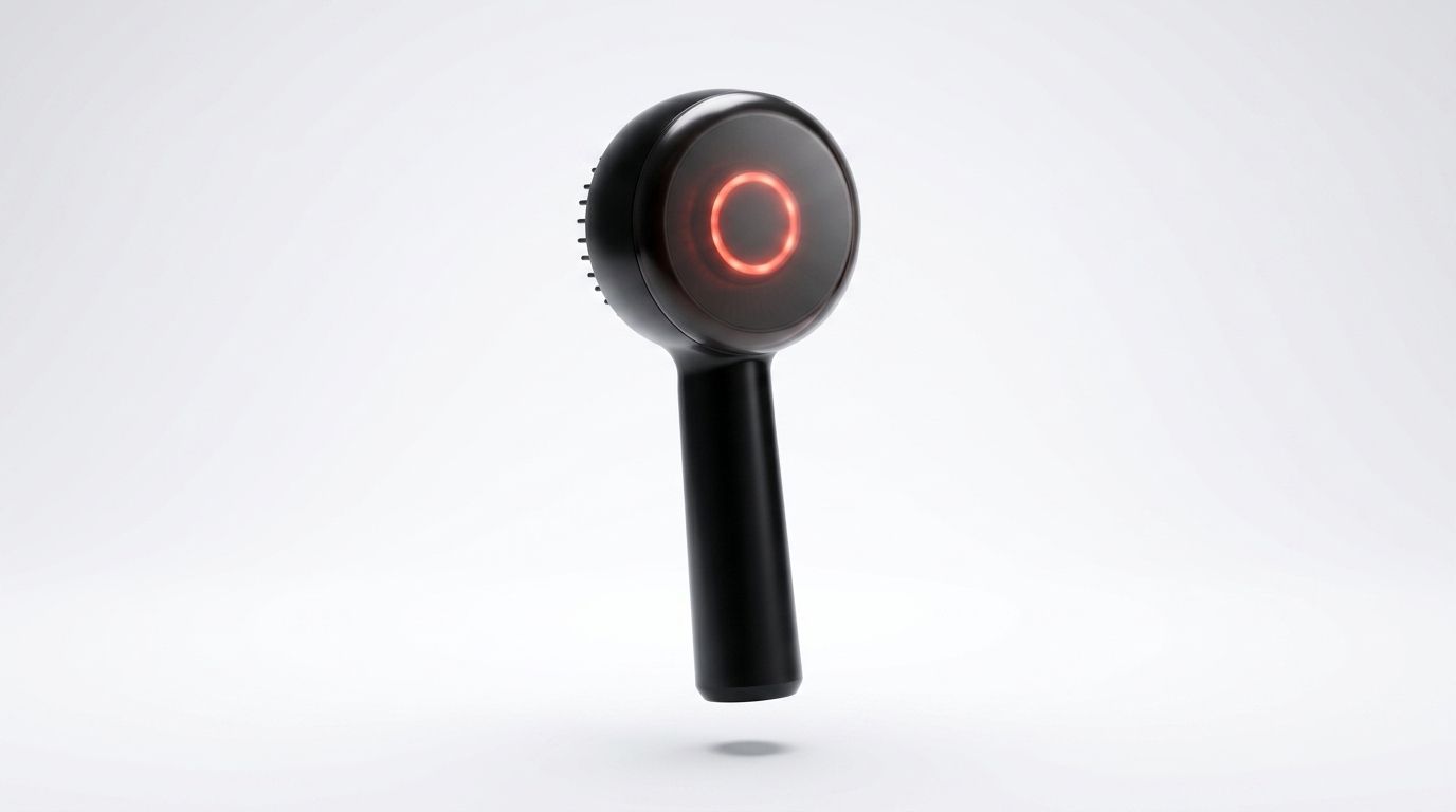 The Bloomscalp scalp device, graphite body with a red light ring
